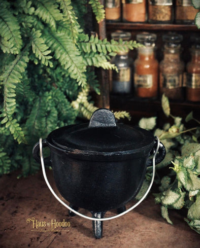 Black Cast Iron Cauldron with Lid
