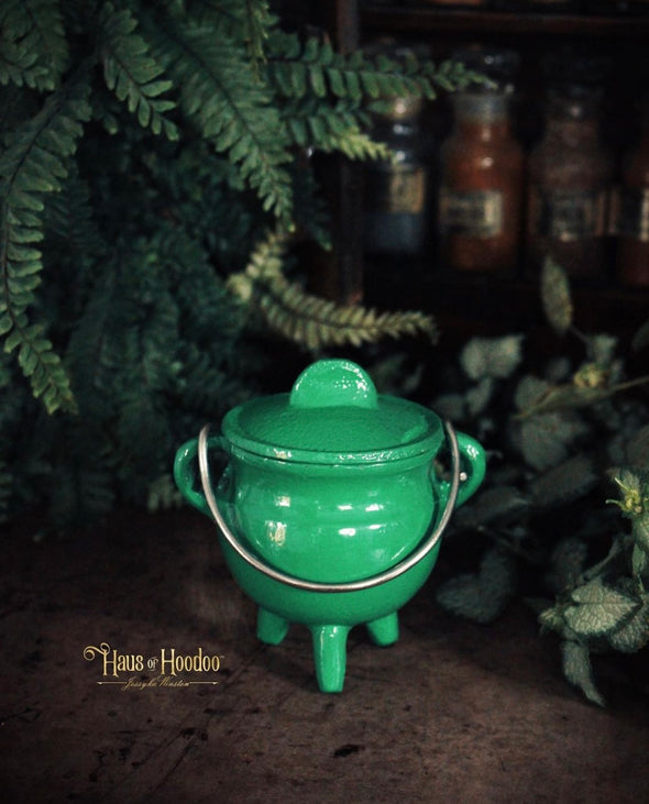 Green Cast Iron Cauldron with Lid