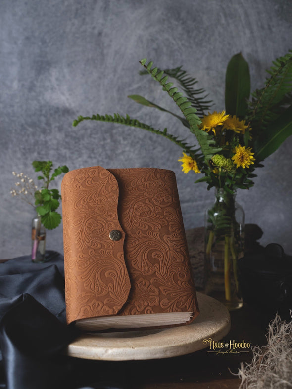 Floral Embossed Leather Button Journal