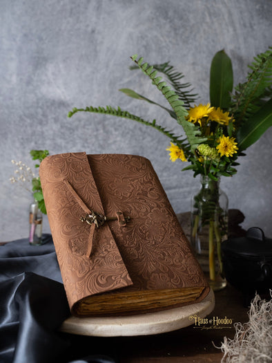 Floral Embossed Leather Key Journal