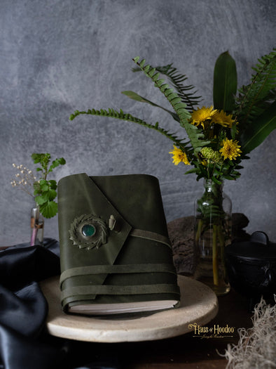 Single Stone Green Leather Wrap Journal